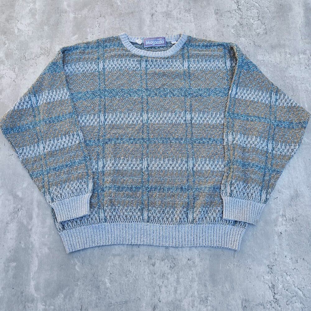 Vintage Masaccio Knit Sweater Size XL Grey and Green